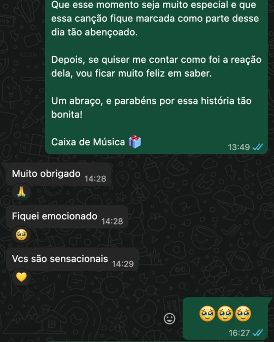 Cliente no WhatsApp: "Fiquei emocionado, Vcs são sensacionais"
